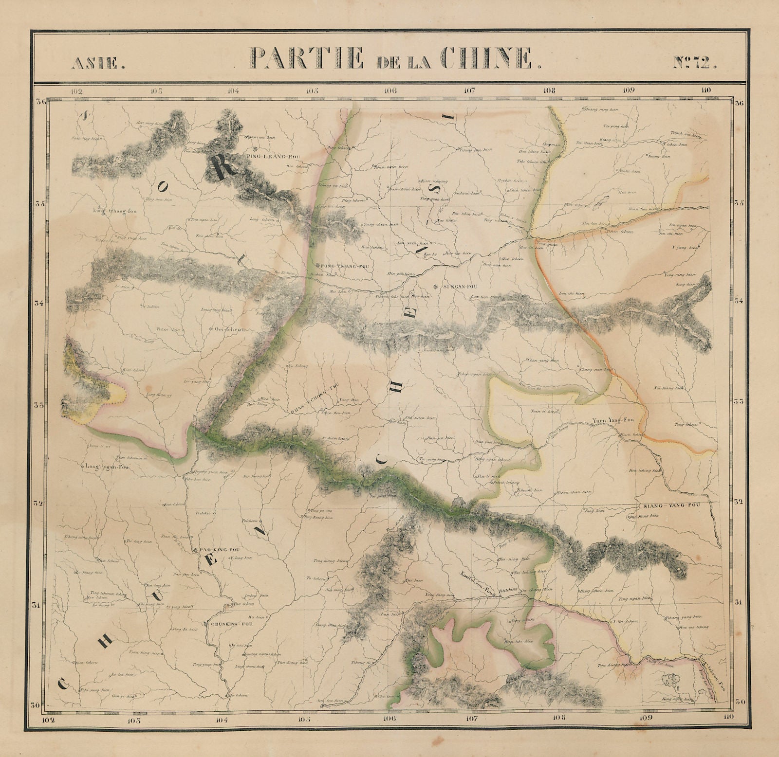 Asie. Chine #72 China Heinan Hubei Gansu Sichuan Shaanxi. VANDERMAELEN 1827 map